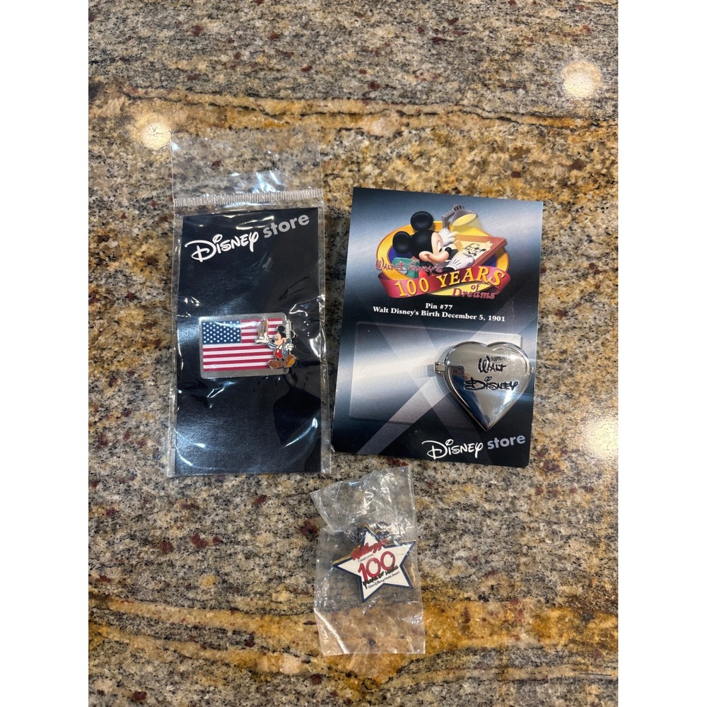 Disney Pin Lot 100 Years of Dreams Walt Birth Locket Mickey American Flag Star